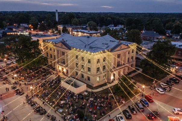 Lit up Downtown Danville Square during Music on the Square Event