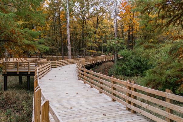 A boardwalk along portions of the Lake Loop Trail at Echo Hollow Nature Park makes it accessible to all