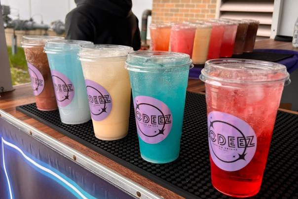 A lineup of dirty soda drinks