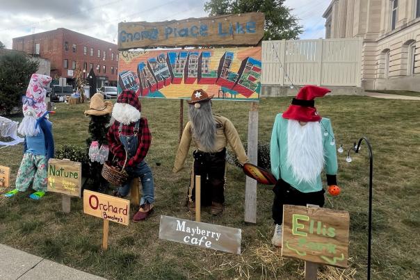 Scarecrows on the square in Danville, Indiana