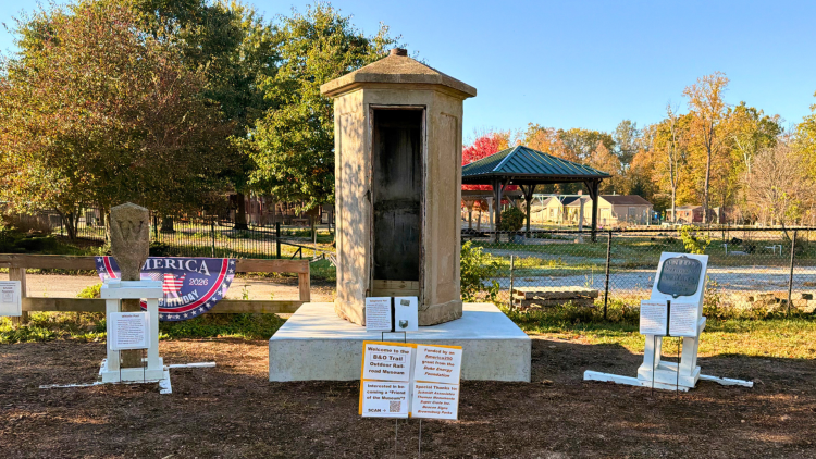 Historic artifacts at the B&O Trail Outdoor Railroad Museum in Brownsburg, Indiana