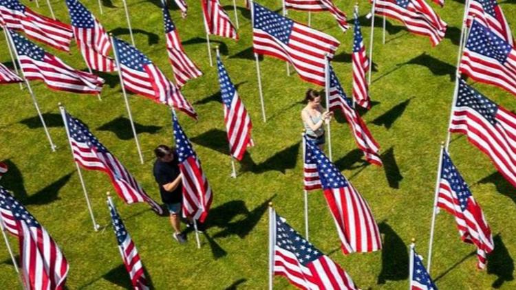 American Flags waving in the breeze