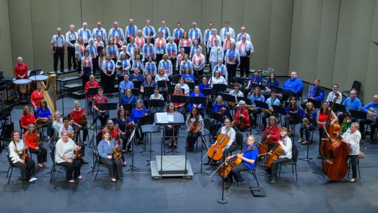 Members of the Hendricks County Symphony Orchestra wear red, white and blue in honor of their Star Spangled Banner performance.