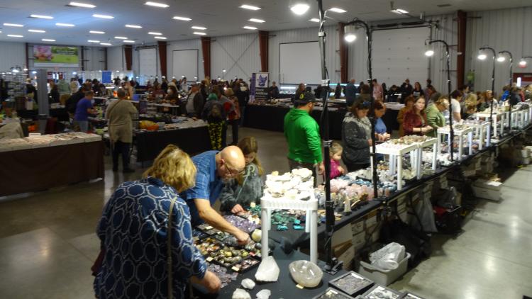 Visitors explore the many booths at the Indianapolis Gem, Mineral & Jewelry Show in Danville, Indiana.