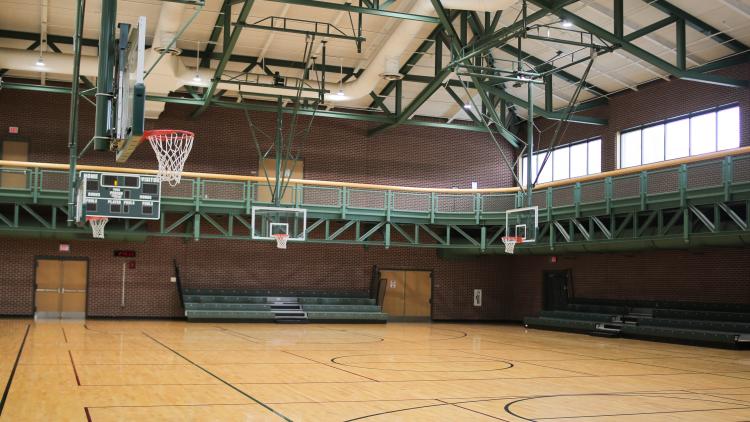 Inside Richard A. Carlucci Recreation and Aquatic Center basketball courts