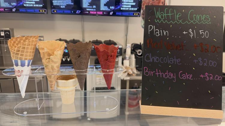 Waffle cones or other sweet treats can serve as the base to your favorite dessert