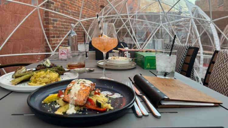 Salmon Dinner in a Rooftop Igloo at The Prewitt