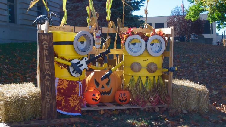 Scarecrows line the Courthouse Square in Danville during October.