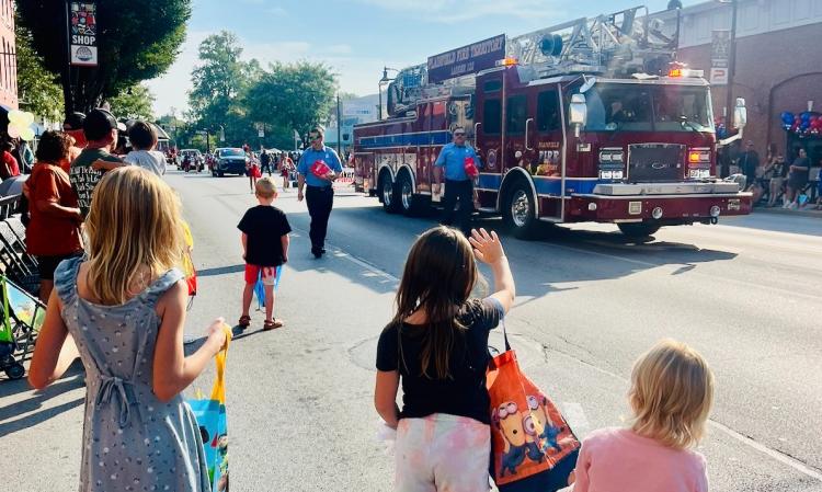 Fire truck in Quaker Day parade