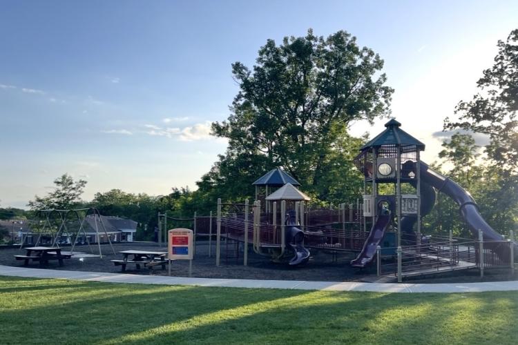 The large playground structure at Blue Heron Park