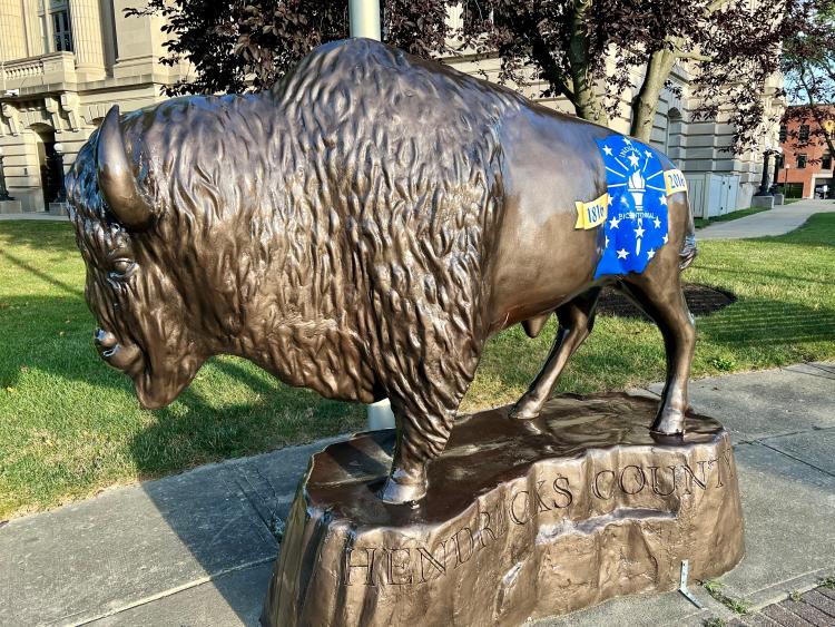 Bicentennial bison on Hendricks County Courthouse Square in Danville.