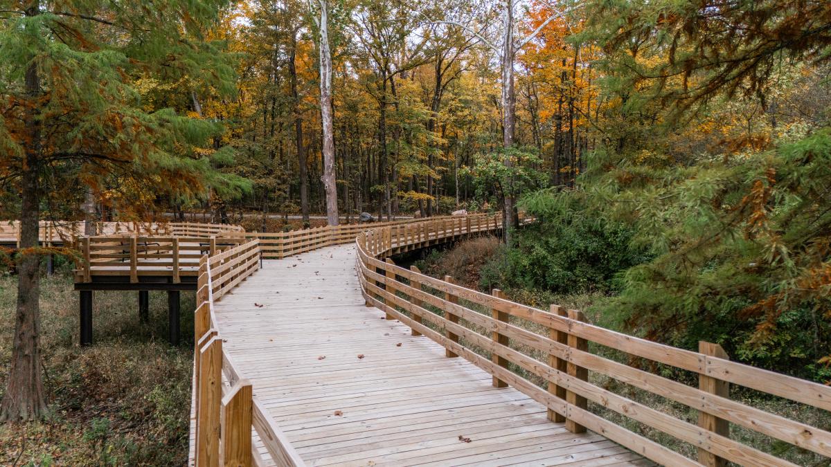 A boardwalk along portions of the Lake Loop Trail at Echo Hollow Nature Park makes it accessible to all
