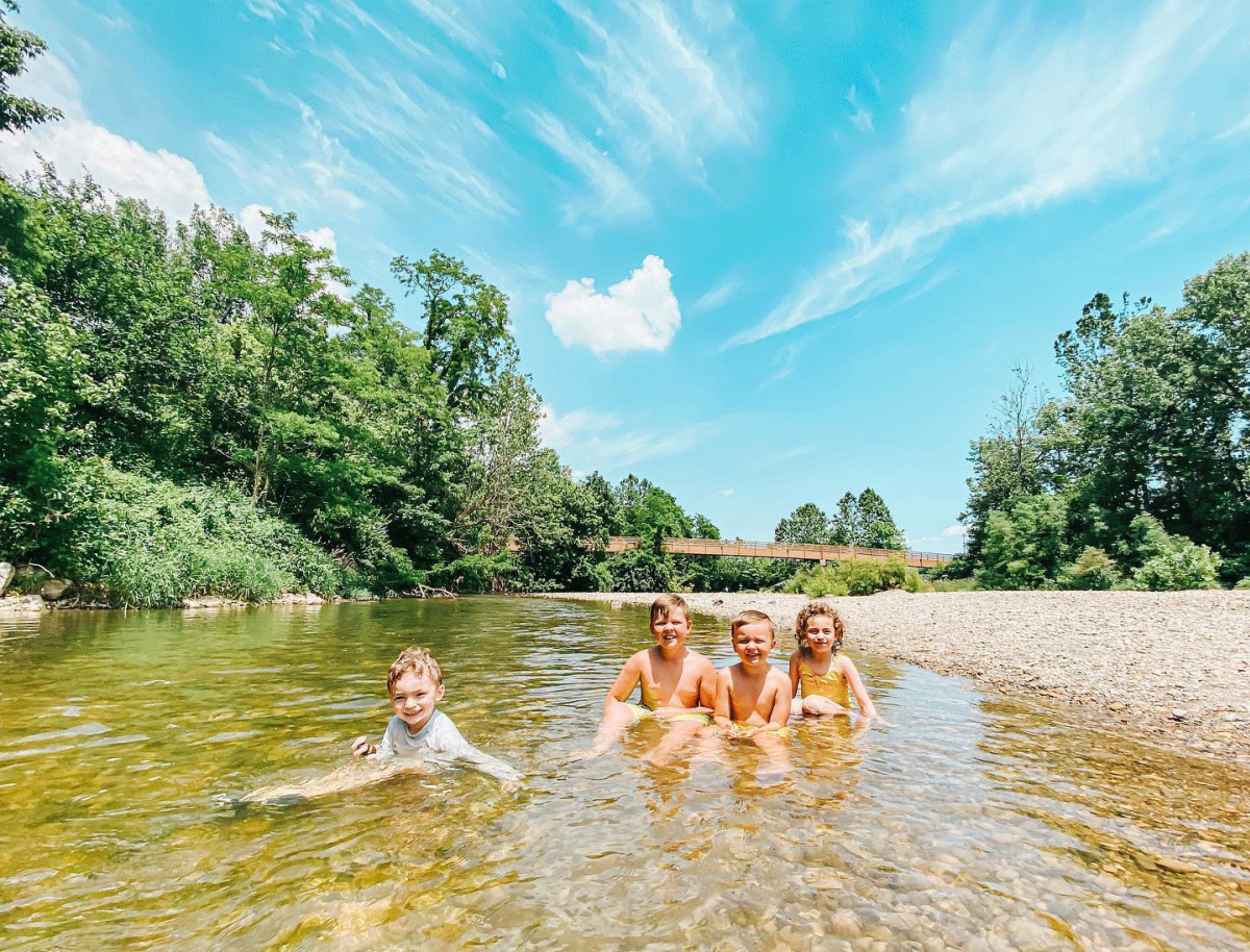 Kids in creek at Hummel Park in Plainfield, IN