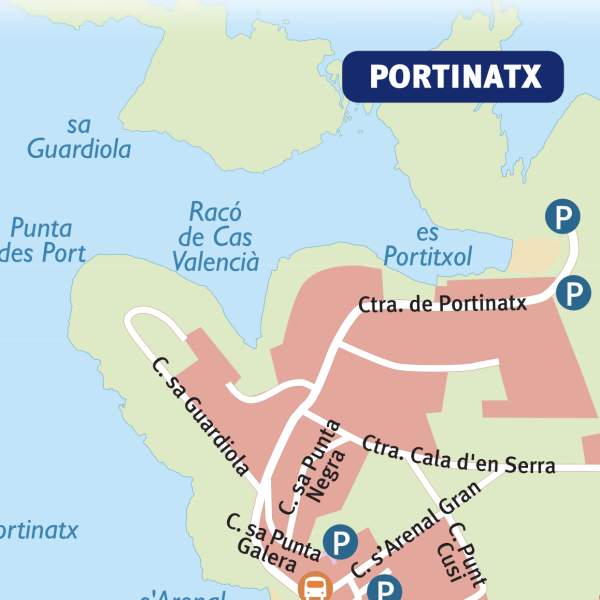 Mapa da zona de Portinatx na ilha de Ibiza.