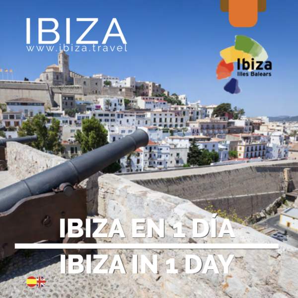Capa de um folheto para descobrir Ibiza num dia.