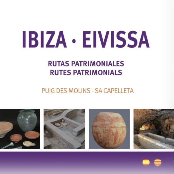 Capa de um folheto sobre um percurso histórico entre Puig de Molins e Sa Capelleta, em Ibiza. Está em espanhol e catalão.