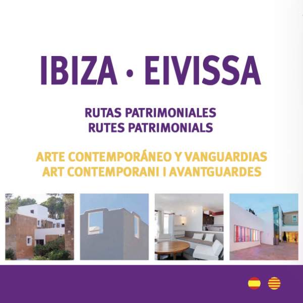 Capa de um folheto turístico sobre roteiros patrimoniais dedicados à Arte Contemporânea e à Vanguarda em Ibiza. Está em espanhol e catalão.