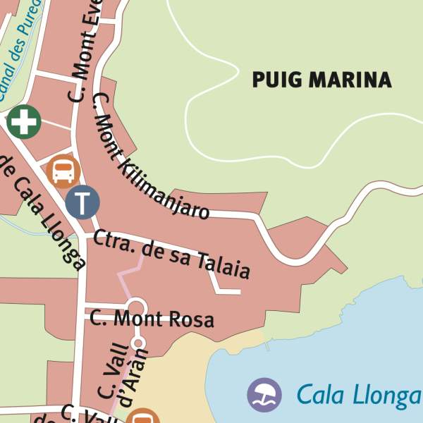 Mapa da zona de Cala Llonga em Ibiza.