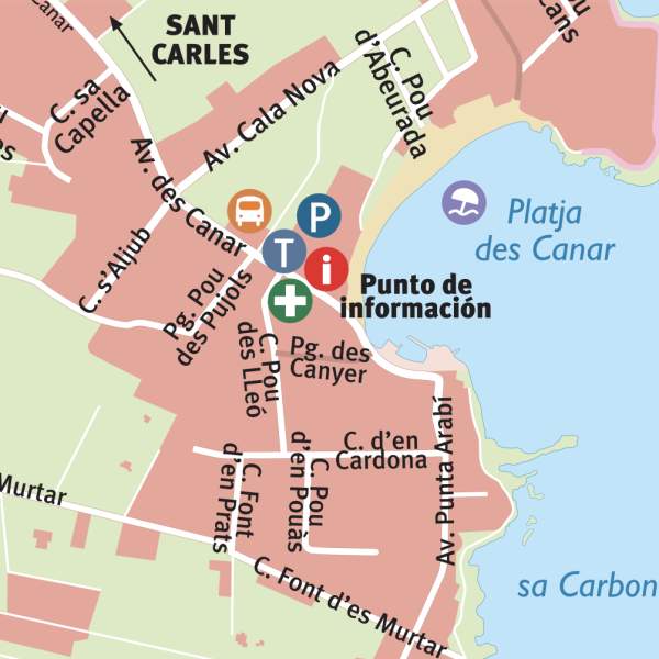 Mapa da zona de Es Canar em Ibiza.