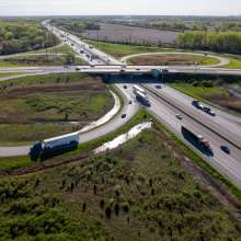 Aerial view of an interstate interchage