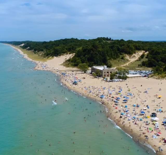 Aerial view of people on the beach