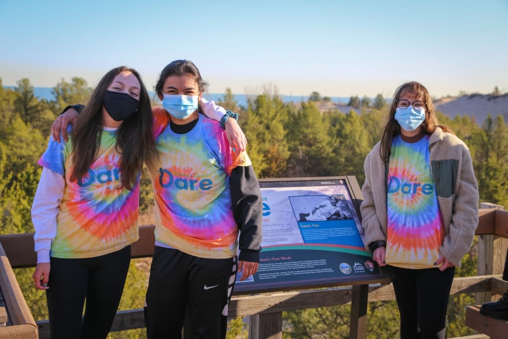 High School Students hiking in the dunes