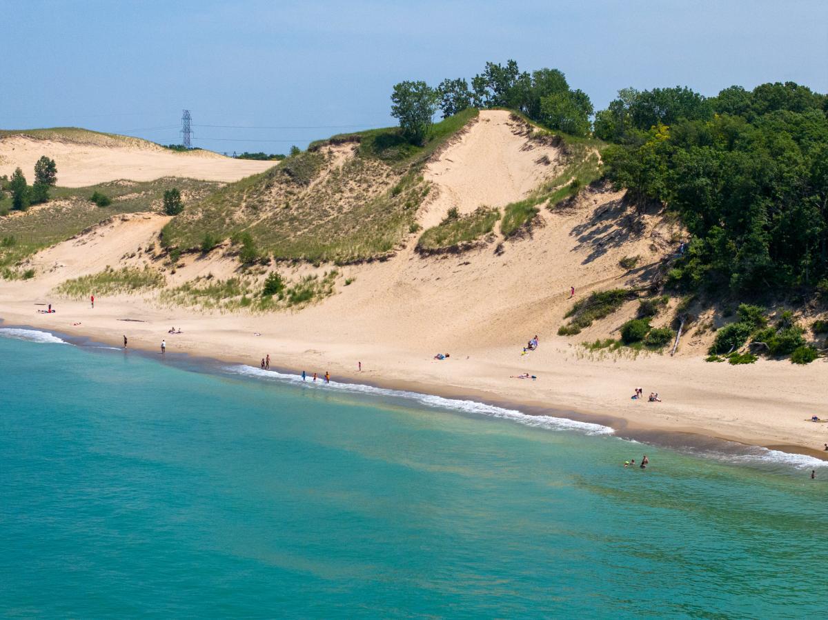 Mount Baldy dune along Lake Michigan's turquoise waters.