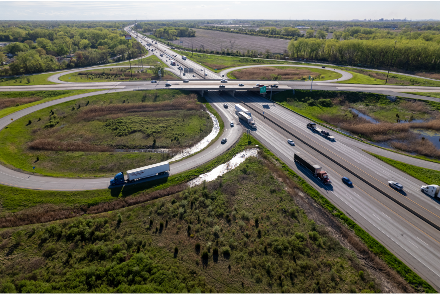 Aerial view of an interstate interchage