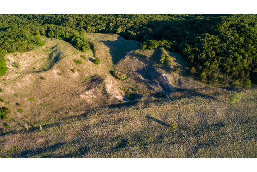 An aerial view of Cowles Bog trail