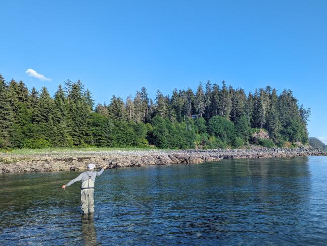 Casting in the salt for the first salmon of the year.
