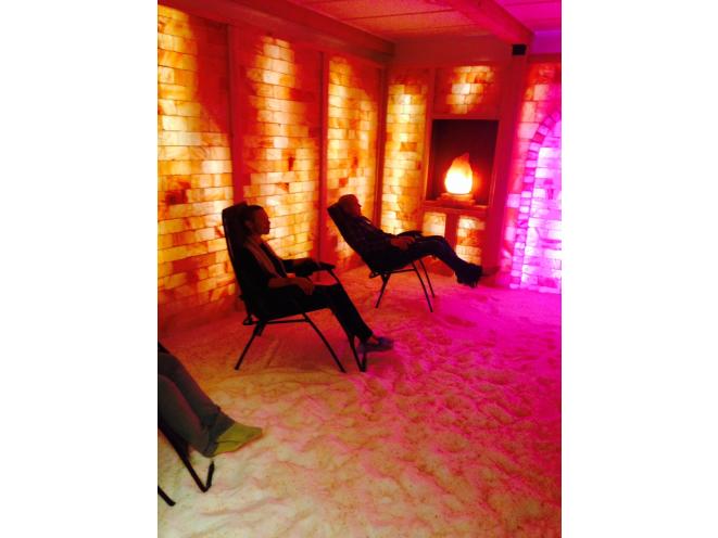 Relaxing in the Himalayan Salt Cave.