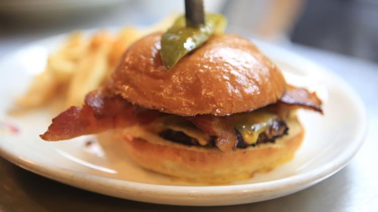 Plated hamburger at Hangar on the Wharf in Juneau