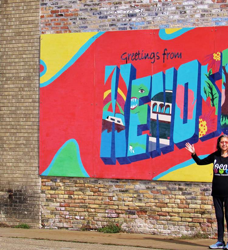 Greetings from Kenosha mural in downtown Kenosha Wisconsin