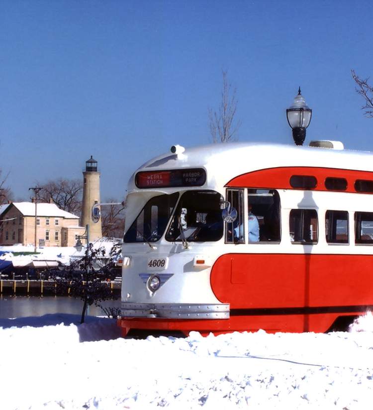 a Kenosha Electric Streetcar in winter