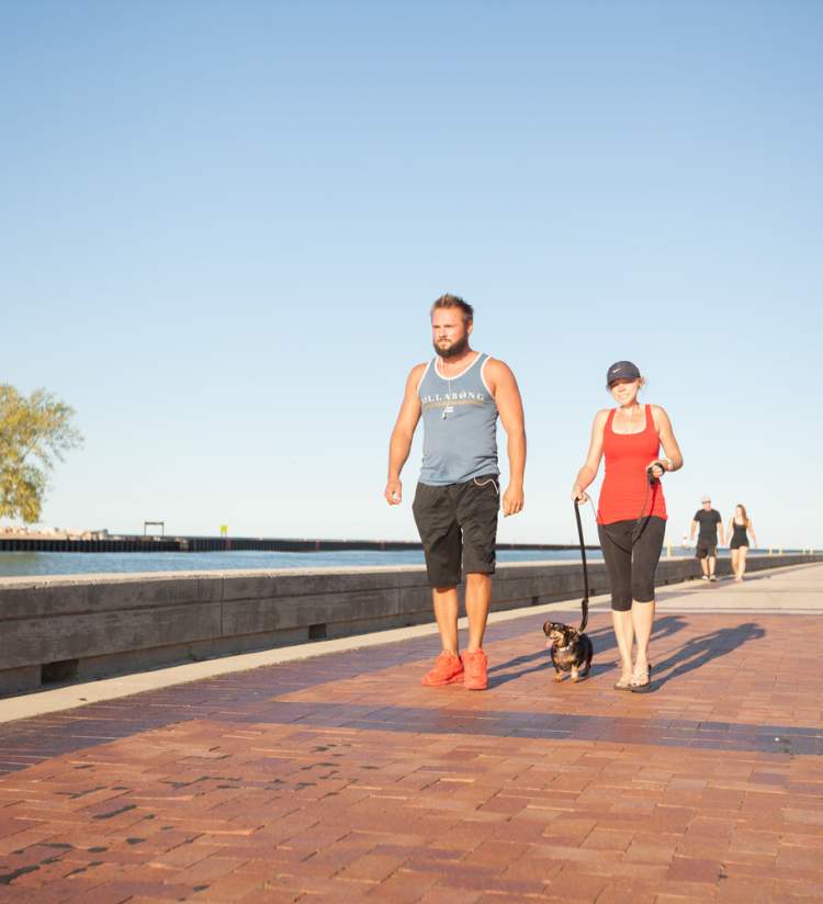 walking along harbor in HarborPark