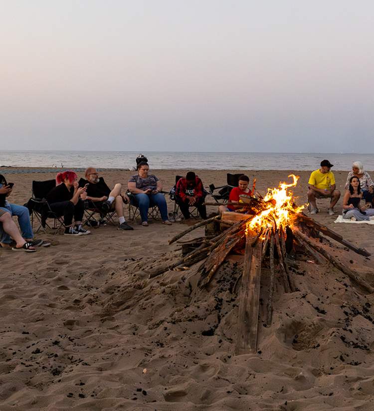 bonfire at Kenosha Beach House on Simmons Island