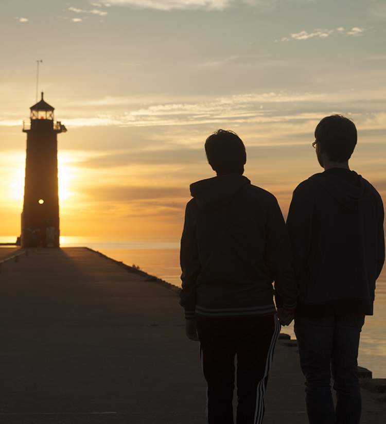 sunrise over Lake Michigan at North Pier Lighthouse