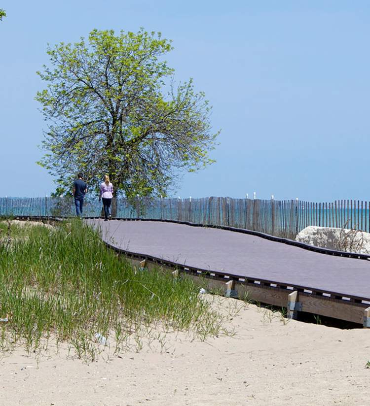 strolling on the Simmons Island Beach boardwalk