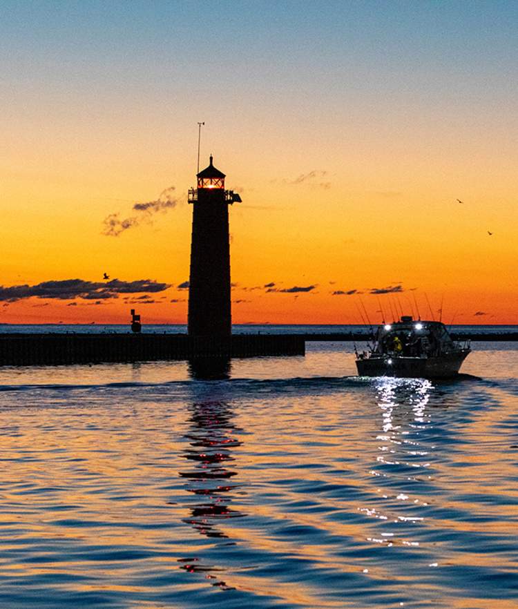 Kenosha harbor, North Pier Lighthouse, charter fishing