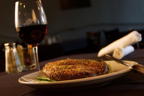 Steak Dinner at Twisted Cuisine - Parmesan Crusted Ribeye and Red Wine