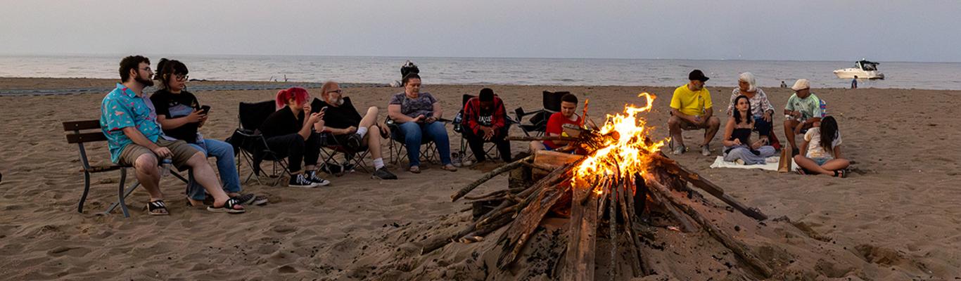 bonfire at Kenosha Beach House on Simmons Island