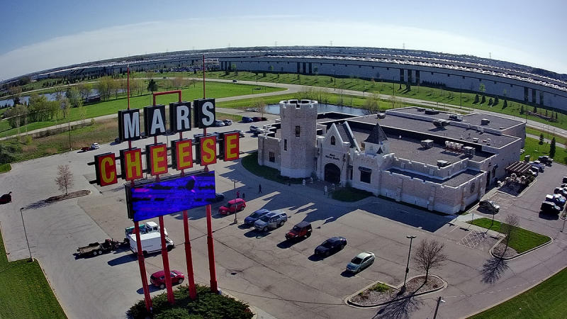 drone photo from above Mars Cheese Castle