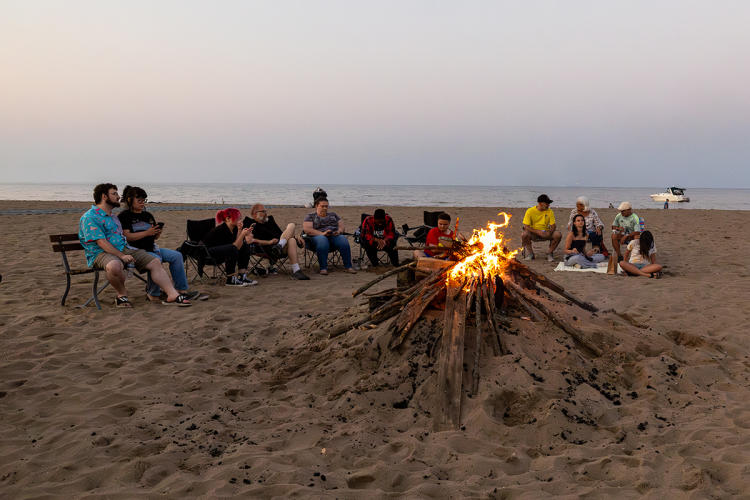 bonfire at Kenosha Beach House on Simmons Island