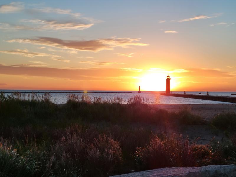 North Pier Lighthouse and Lake Michigan