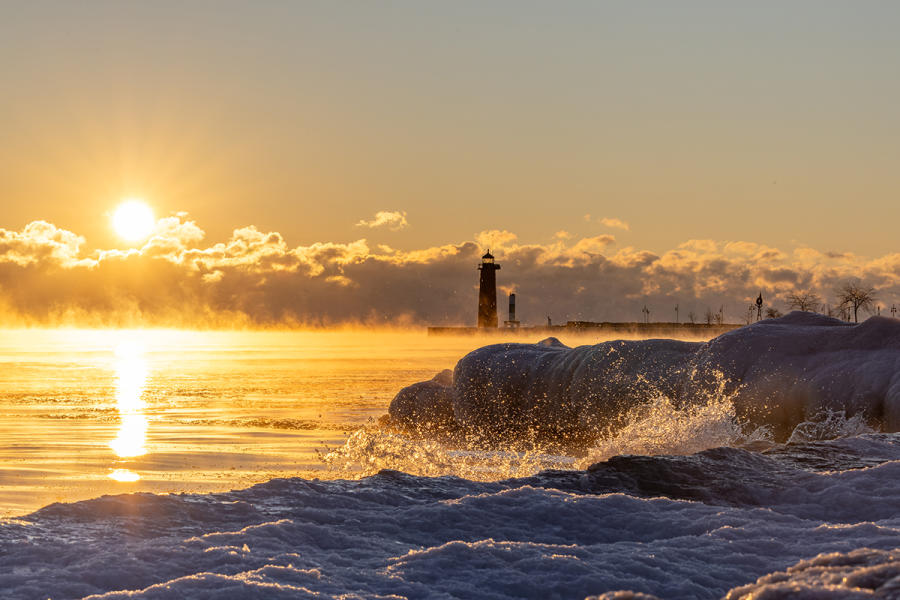 North Pier Lighthouse in winter