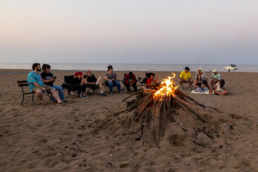 bonfire at Kenosha Beach House on Simmons Island