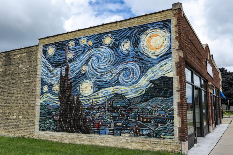 The Starry Night mural outside DeBerge's