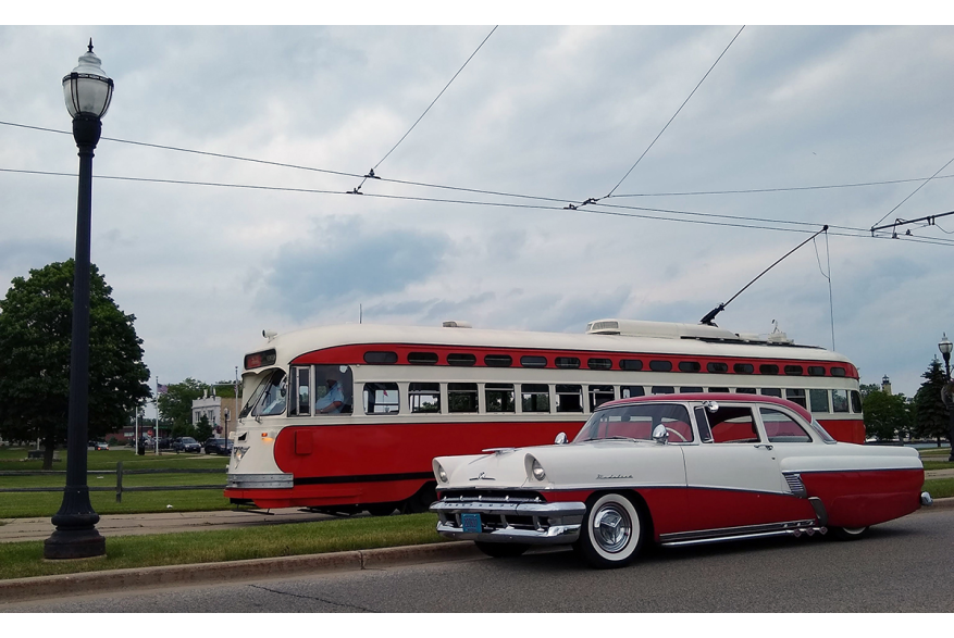 Electric Streetcar and a 1956 Mercury Medalist - a photo contest winner