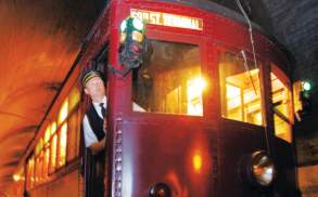 Electric City Trolley travleing through a tunnel in Scranton, PA