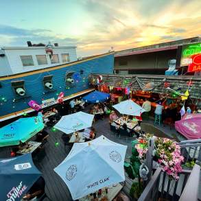 The outdoor dining deck at Cooper's Seafood House in Scranton, PA